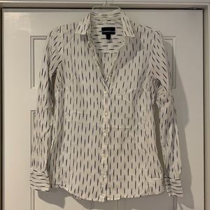 J.Crew White Button Down Shirt w/ Blue Brushstroke Pattern